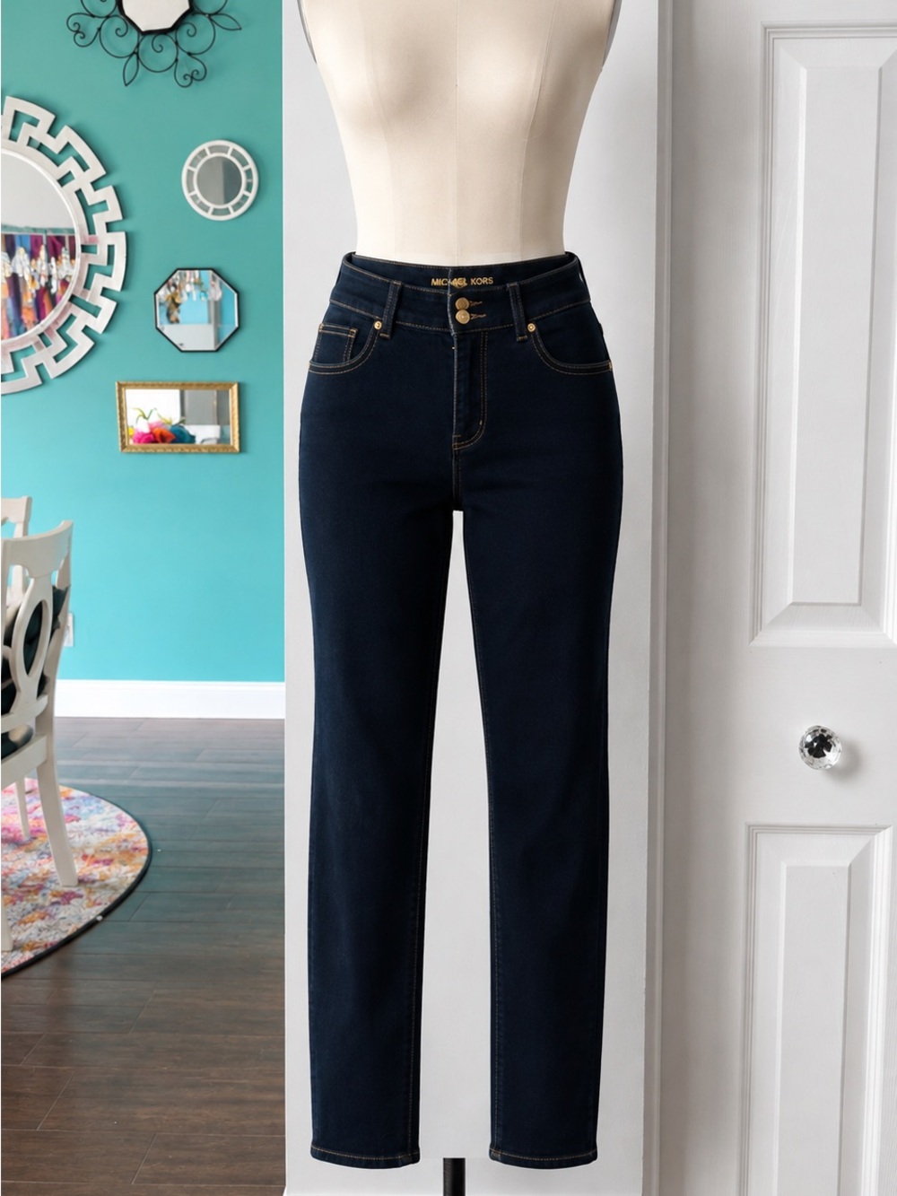 Michael Kors Selma Stretchy Straight Higher-Rise Dark Wash Jeans Size 4